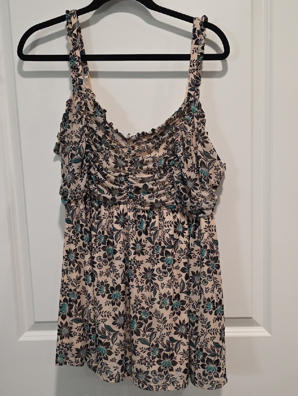 torrid Beige Floral Tank with Teal and Black Accents